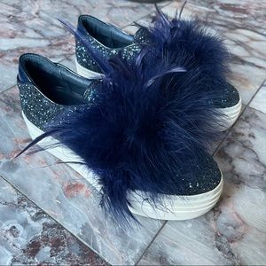 Navy Glitter Feather Sneakers